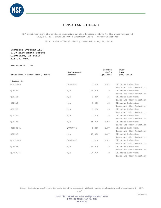 森乐QCS系列产品通过NSF双认证